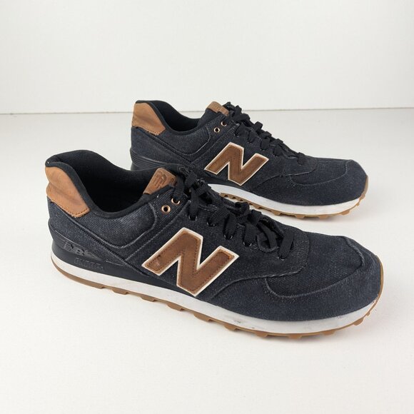 New Balance 574 Classics Black Denim Brown Mens Shoes Size 13 Sneakers ML574TXA. - Picture 1 of 9